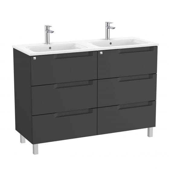 Image of Roca Aleyda: Unik Floor-standing Double Vanity Unit with Six Drawers and Double Basins (1200mm)