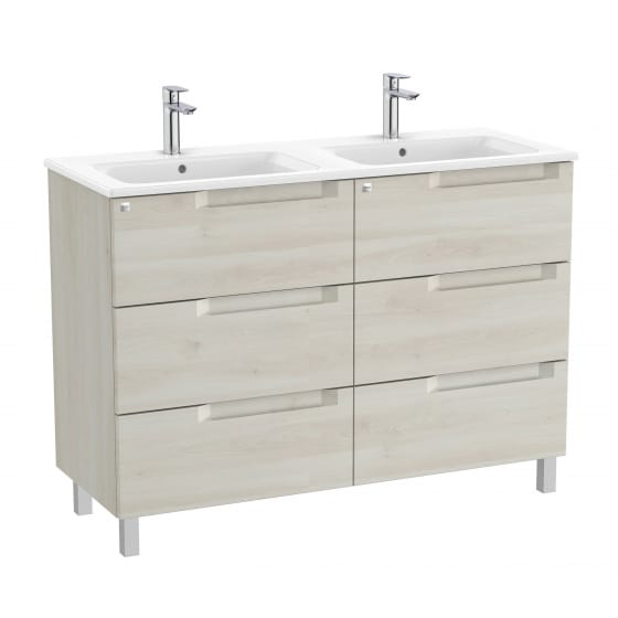 Image of Roca Aleyda: Unik Floor-standing Double Vanity Unit with Six Drawers and Double Basins (1200mm)