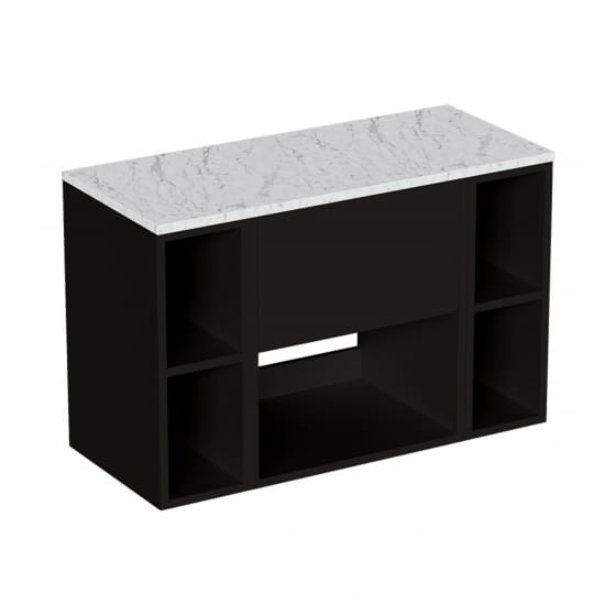 Image of Britton Hackney: Wall-hung Vanity Unit with Two Shelves and Carrara Worktop (900mm)