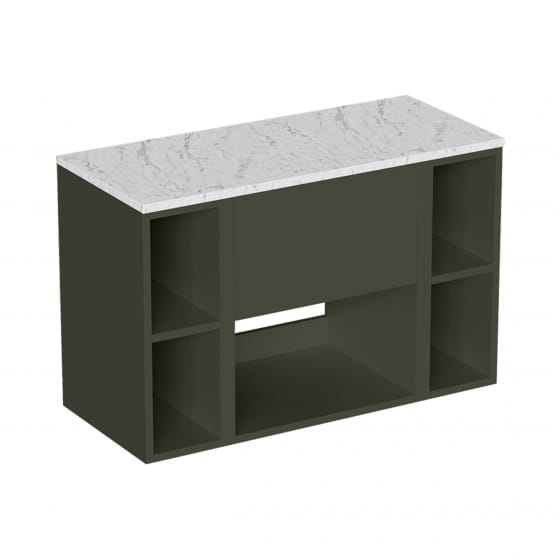 Image of Britton Hackney: Wall-hung Vanity Unit with Two Shelves and Carrara Worktop (900mm)