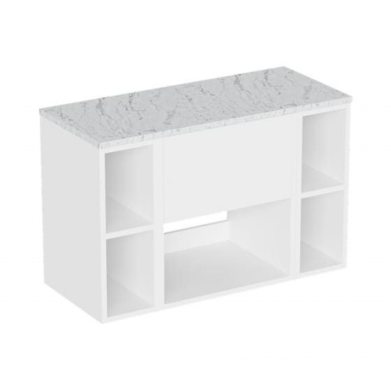 Image of Britton Hackney: Wall-hung Vanity Unit with Two Shelves and Carrara Worktop (900mm)