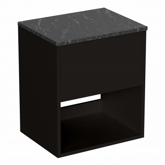 Image of Britton Hackney: Wall-Hung Vanity Unit with Marquina Worktop (500mm)