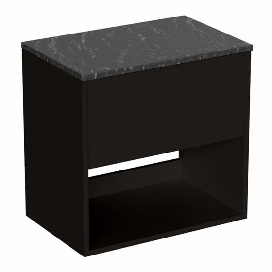 Image of Britton Hackney: Wall-Hung Vanity Unit with Marquina Worktop (600mm)