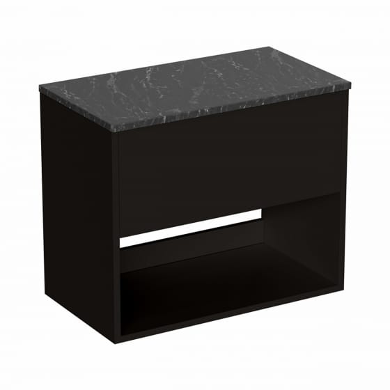 Image of Britton Hackney: Wall-Hung Vanity Unit with Marquina Worktop (700mm)