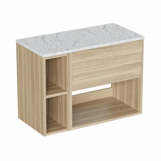 Image of Britton Hackney: Wall-Hung Vanity Unit with Shelves and Carrara Worktop (800mm)