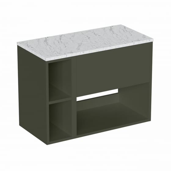 Image of Britton Hackney: Wall-Hung Vanity Unit with Shelves and Carrara Worktop (800mm)