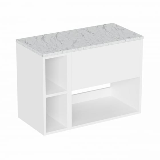 Image of Britton Hackney: Wall-Hung Vanity Unit with Shelves and Carrara Worktop (800mm)