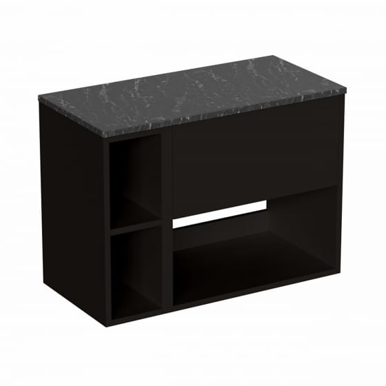 Image of Britton Hackney: Wall-Hung Vanity Unit with Shelves and Marquina Worktop (800mm)