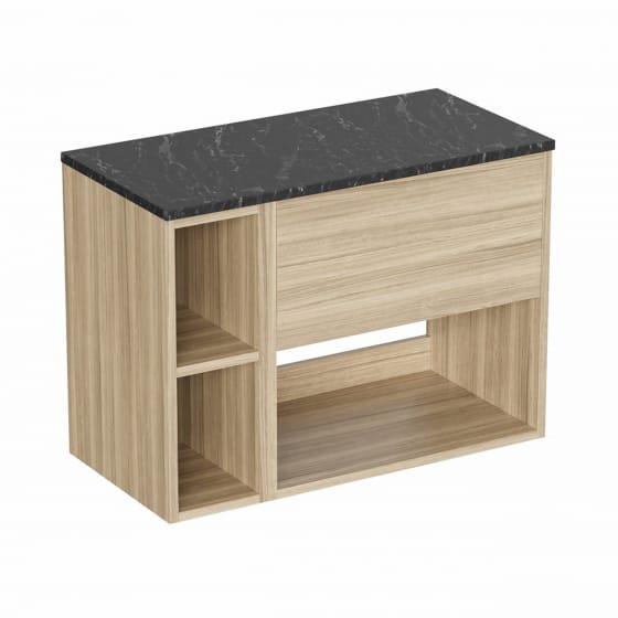 Image of Britton Hackney: Wall-Hung Vanity Unit with Shelves and Marquina Worktop (800mm)