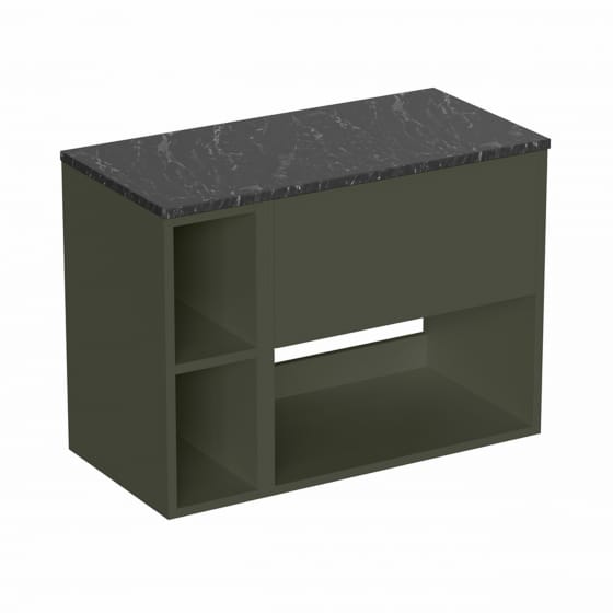 Image of Britton Hackney: Wall-Hung Vanity Unit with Shelves and Marquina Worktop (800mm)