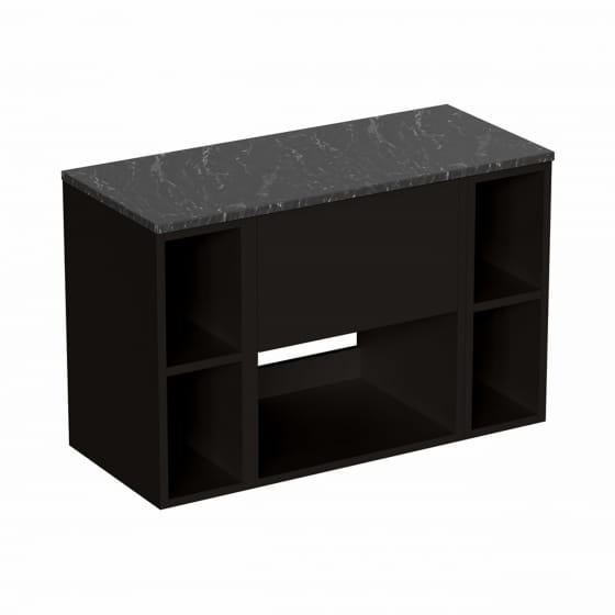 Image of Britton Hackney: Wall-Hung Vanity Unit with Shelves and Marquina Worktop (900mm)