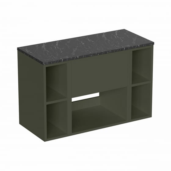 Image of Britton Hackney: Wall-Hung Vanity Unit with Shelves and Marquina Worktop (900mm)