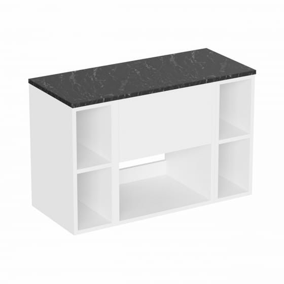 Image of Britton Hackney: Wall-Hung Vanity Unit with Shelves and Marquina Worktop (900mm)