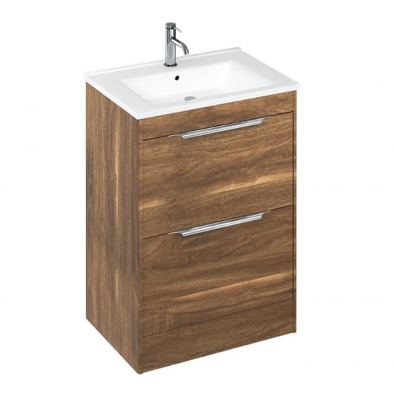 Image of Britton: Shoreditch Floorstanding Vanity Unit with Double Drawers and Note Square Basin (650mm)