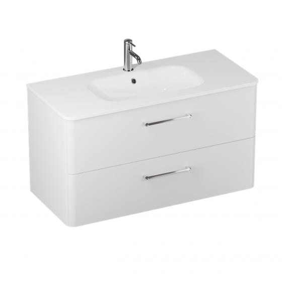 Image of Britton: Camberwell Wall-hung Bathroom Vanity Unit with Two Drawers and Basin (1000mm)