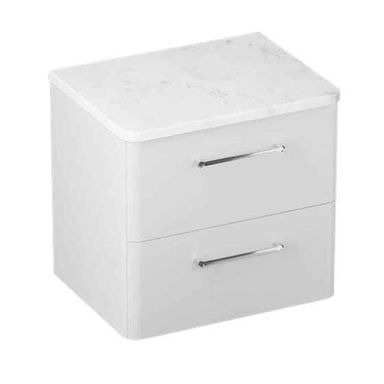 Image of Britton: Camberwell Wall-hung Bathroom Vanity Unit with Two Drawers and Carrara Marble Worktop (600mm)