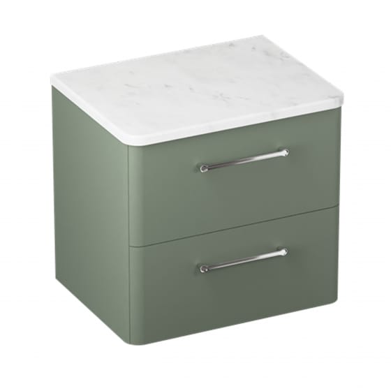 Image of Britton: Camberwell Wall-hung Bathroom Vanity Unit with Two Drawers and Carrara Marble Worktop (600mm)
