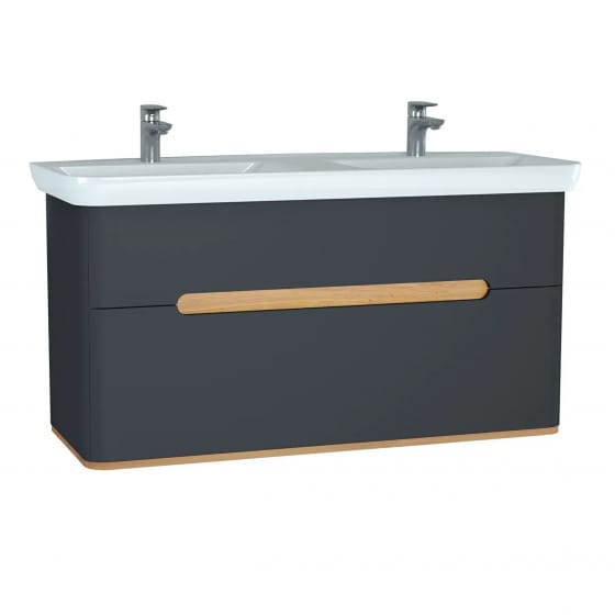 Image of Vitra: Sento Wall-hung Washbasin Unit with 2 Drawers & Double Basins (130cm)
