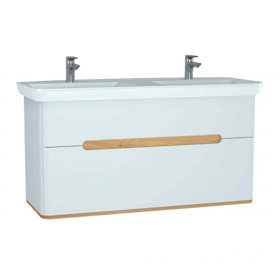Image of Vitra: Sento Wall-hung Washbasin Unit with 2 Drawers & Double Basins (130cm)