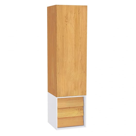 Image of VitrA: Frame Tall Cabinet Unit in Matt White & Dore Oak (400mm)