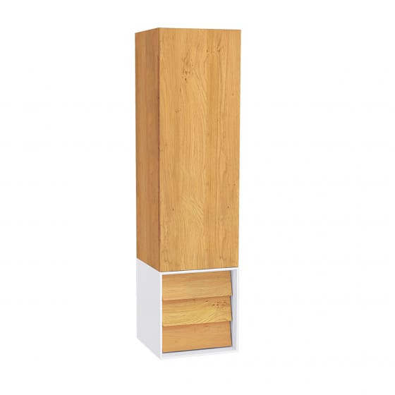 Image of VitrA: Frame Tall Cabinet Unit in Matt White & Dore Oak (400mm)
