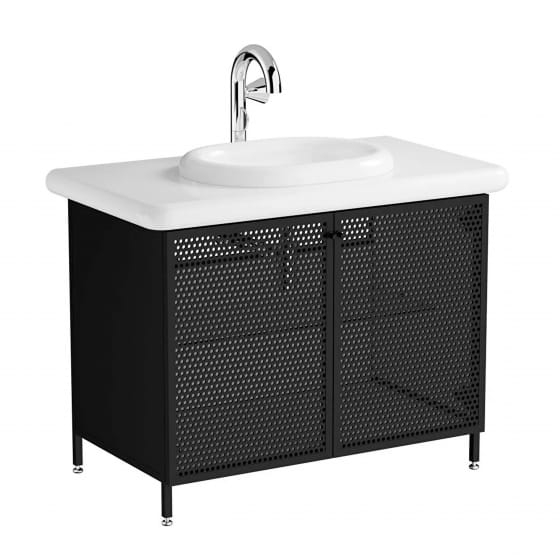 Image of VitrA: Liquid Floor-Standing Washbasin Unit with Basin & Metal Mesh Doors - 1000mm