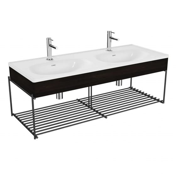 Image of VitrA: Equal Wall-hung Washbasin with Double Basins and Metal Frame (1300mm)