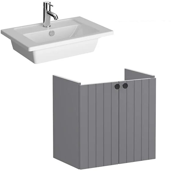 Image of VitrA: Root Groove Wall-hung Vanity Unit With Doors and Basin (600mm, Hygiene)