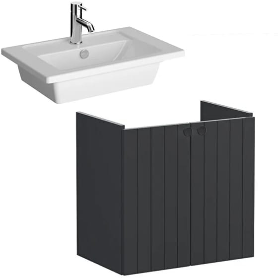 Image of VitrA: Root Groove Wall-hung Vanity Unit With Doors and Basin (600mm, Hygiene)