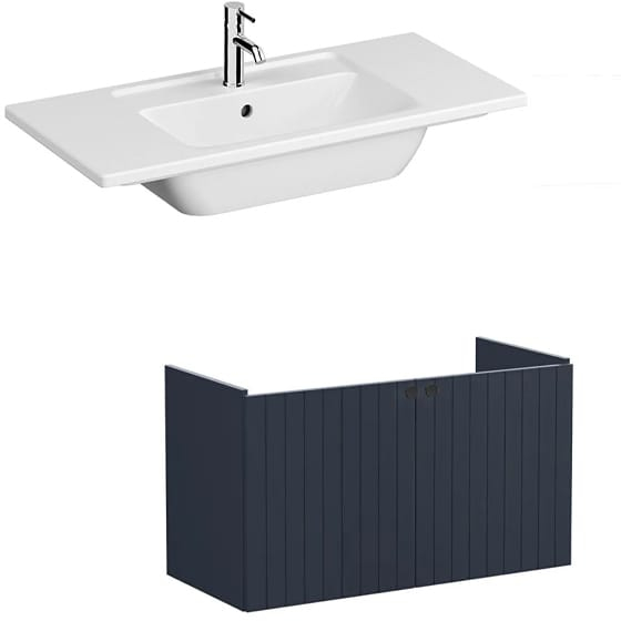 Image of VitrA: Root Groove Wall-hung Vanity Unit With Doors and Basin (1000mm)