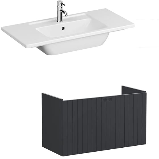 Image of VitrA: Root Groove Wall-hung Vanity Unit With Doors and Basin (1000mm)