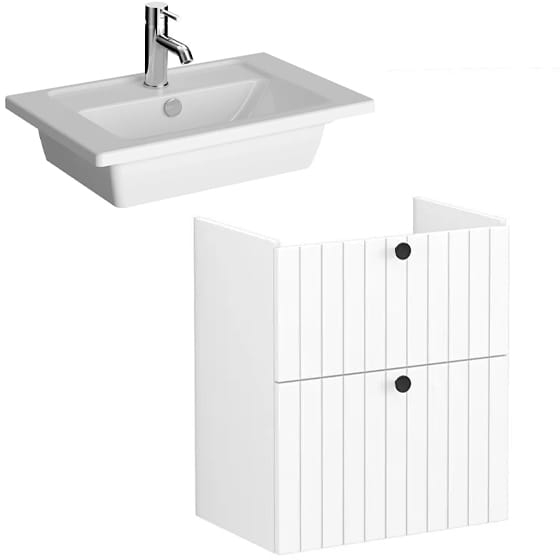 Image of VitrA: Root Groove Compact Wall-hung Vanity Unit With Two Drawers and Basin (600mm)