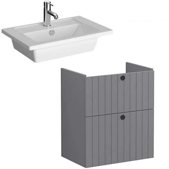 Image of VitrA: Root Groove Compact Wall-hung Vanity Unit With Two Drawers and Basin (600mm)