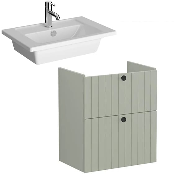 Image of VitrA: Root Groove Compact Wall-hung Vanity Unit With Two Drawers and Basin (600mm)