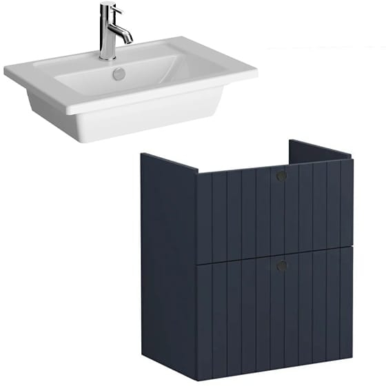 Image of VitrA: Root Groove Compact Wall-hung Vanity Unit With Two Drawers and Basin (600mm)