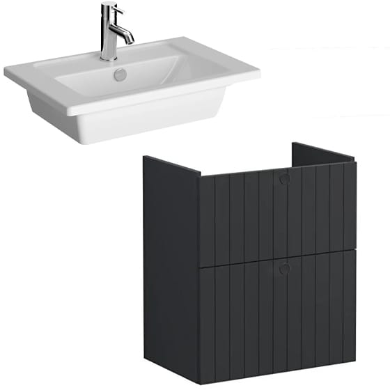 Image of VitrA: Root Groove Compact Wall-hung Vanity Unit With Two Drawers and Basin (600mm)