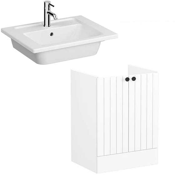Image of VitrA: Root Groove Floor Standing Vanity Unit With Doors and Basin (600mm)