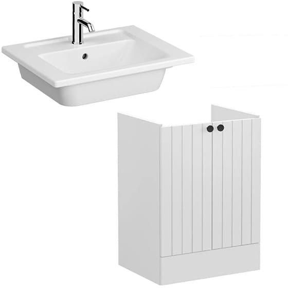 Image of VitrA: Root Groove Floor Standing Vanity Unit With Doors and Basin (600mm)