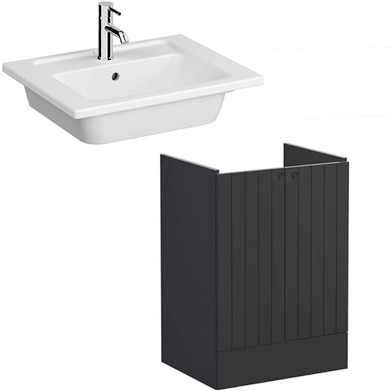 Image of VitrA: Root Groove Floor Standing Vanity Unit With Doors and Basin (600mm)