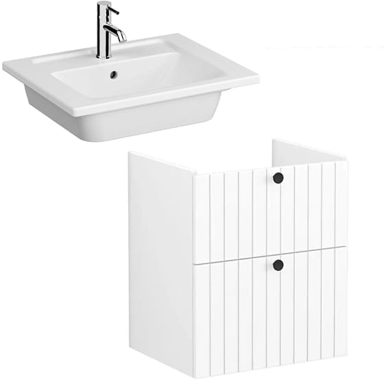 Image of VitrA: Root Groove Wall-hung Vanity Unit With Two Drawers and Basin (600mm)