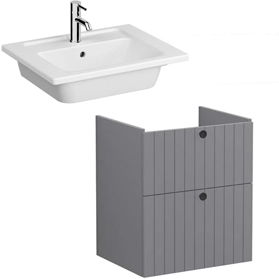 Image of VitrA: Root Groove Wall-hung Vanity Unit With Two Drawers and Basin (600mm)