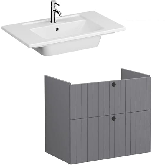 Image of VitrA: Root Groove Wall-hung Vanity Unit With Two Drawers and Basin (800mm)
