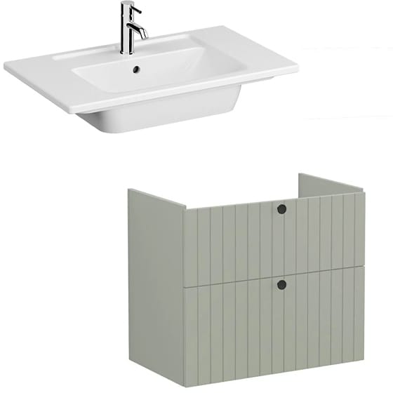 Image of VitrA: Root Groove Wall-hung Vanity Unit With Two Drawers and Basin (800mm)