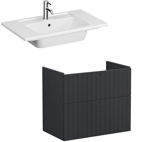 Image of VitrA: Root Groove Wall-hung Vanity Unit With Two Drawers and Basin (800mm)