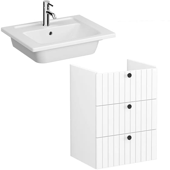 Image of VitrA: Root Groove Wall-hung Vanity Unit With Three Drawers and Basin (600mm)