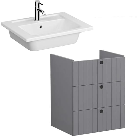 Image of VitrA: Root Groove Wall-hung Vanity Unit With Three Drawers and Basin (600mm)