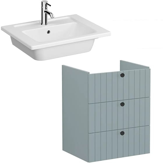 Image of VitrA: Root Groove Wall-hung Vanity Unit With Three Drawers and Basin (600mm)