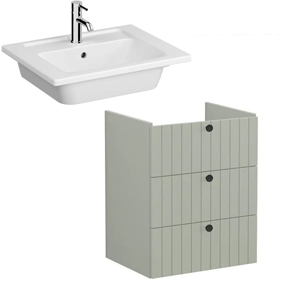 Image of VitrA: Root Groove Wall-hung Vanity Unit With Three Drawers and Basin (600mm)