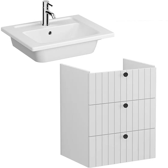 Image of VitrA: Root Groove Wall-hung Vanity Unit With Three Drawers and Basin (600mm)