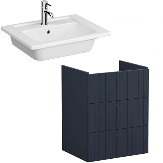 Image of VitrA: Root Groove Wall-hung Vanity Unit With Three Drawers and Basin (600mm)